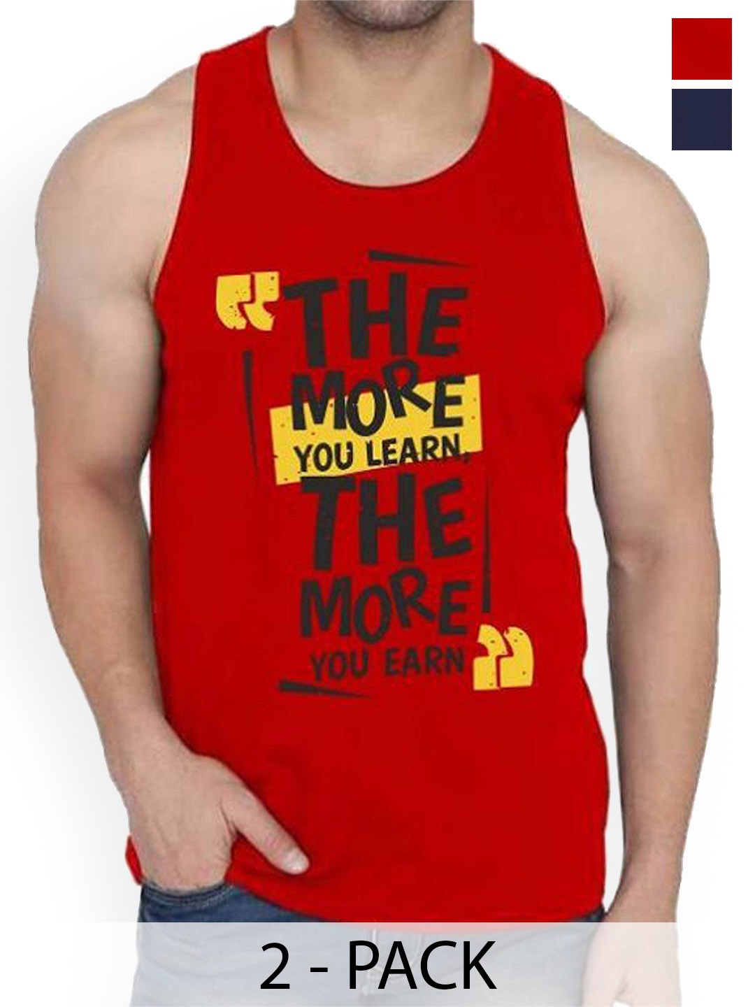 

WOOSTRO Men Pack Of 2 Printed Cotton Innerwear Vests RS26 CMB (MORE RED) (98 NAVY)