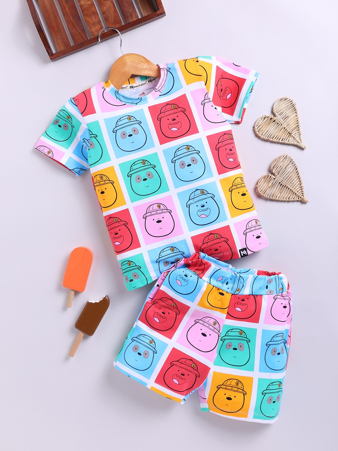 

YK X Minute Mirth Boys Pure Cotton Printed T-shirt with Shorts, Multi