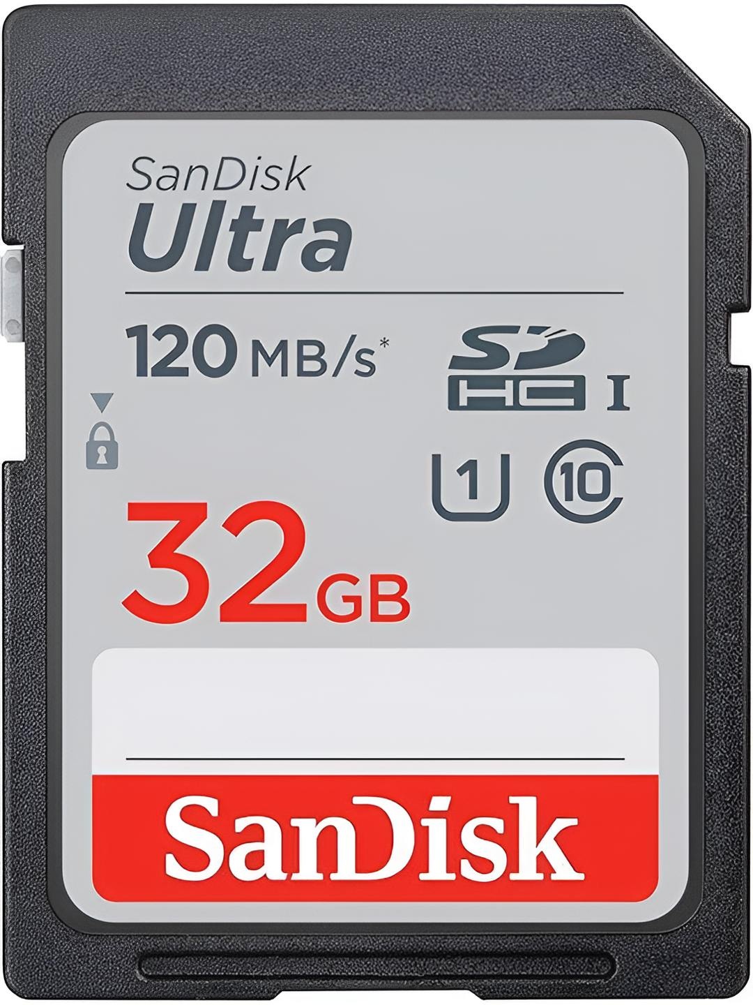 

Sandisk Ultra SDHC UHS-I Card 32GB 120MB/s R For DSLR Cameras, Grey