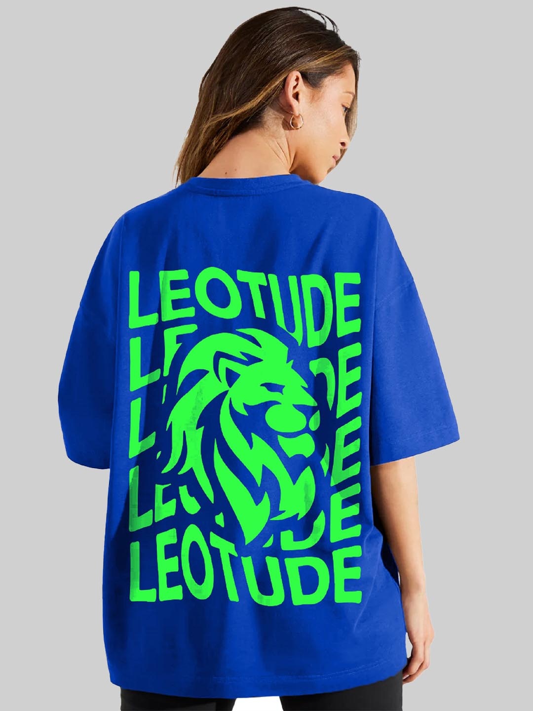 

Leotude Women Graphic Printed Round Neck Cotton Oversized T-shirt, Blue