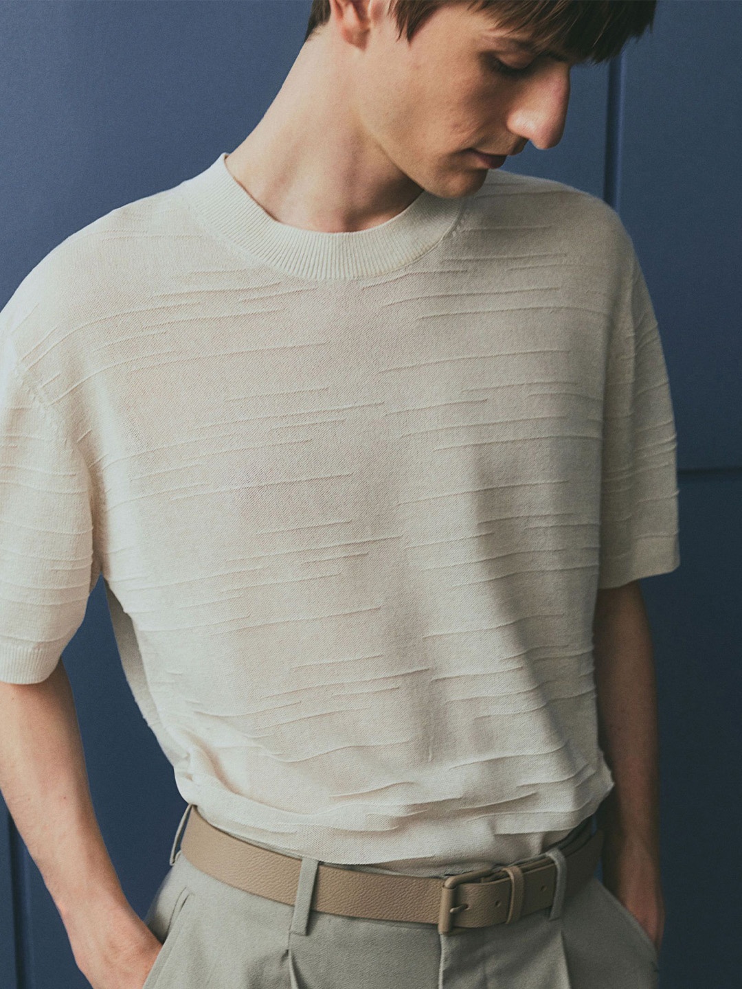 

H&M Regular Fit Fine-knit T-shirt, Beige