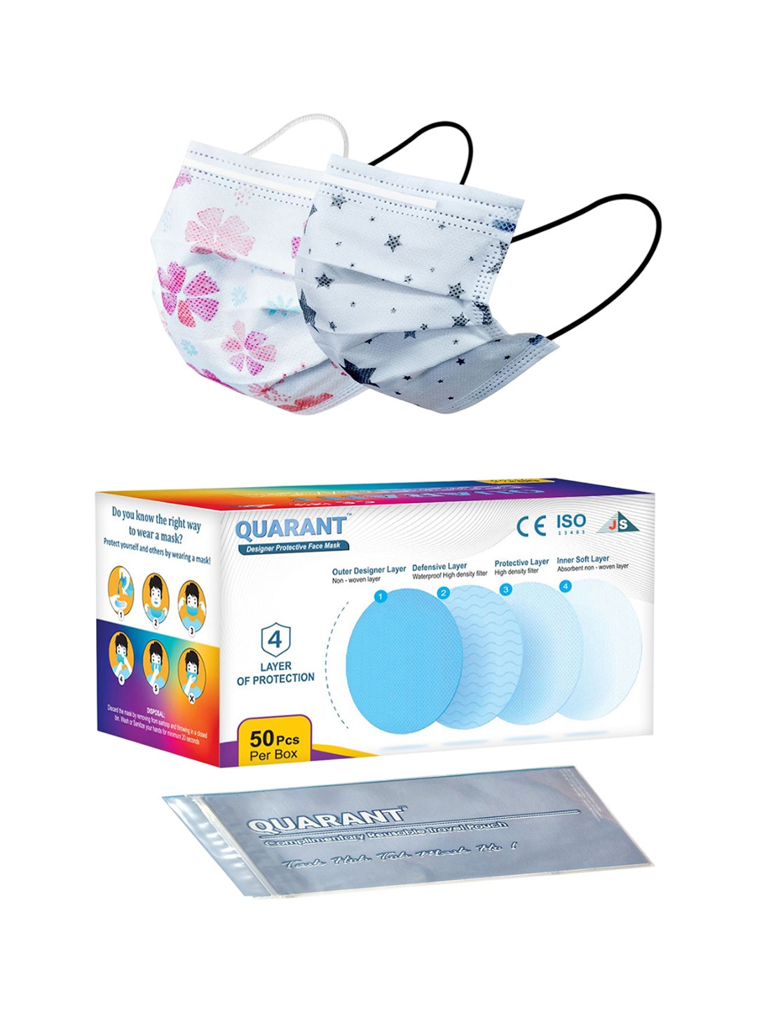 

QUARANT Pack of 50 Camo Combo Printed 4 Ply Outdoor Masks, White