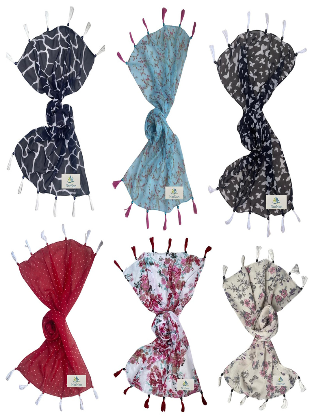 

NarNari Women Printed Scarf, Red