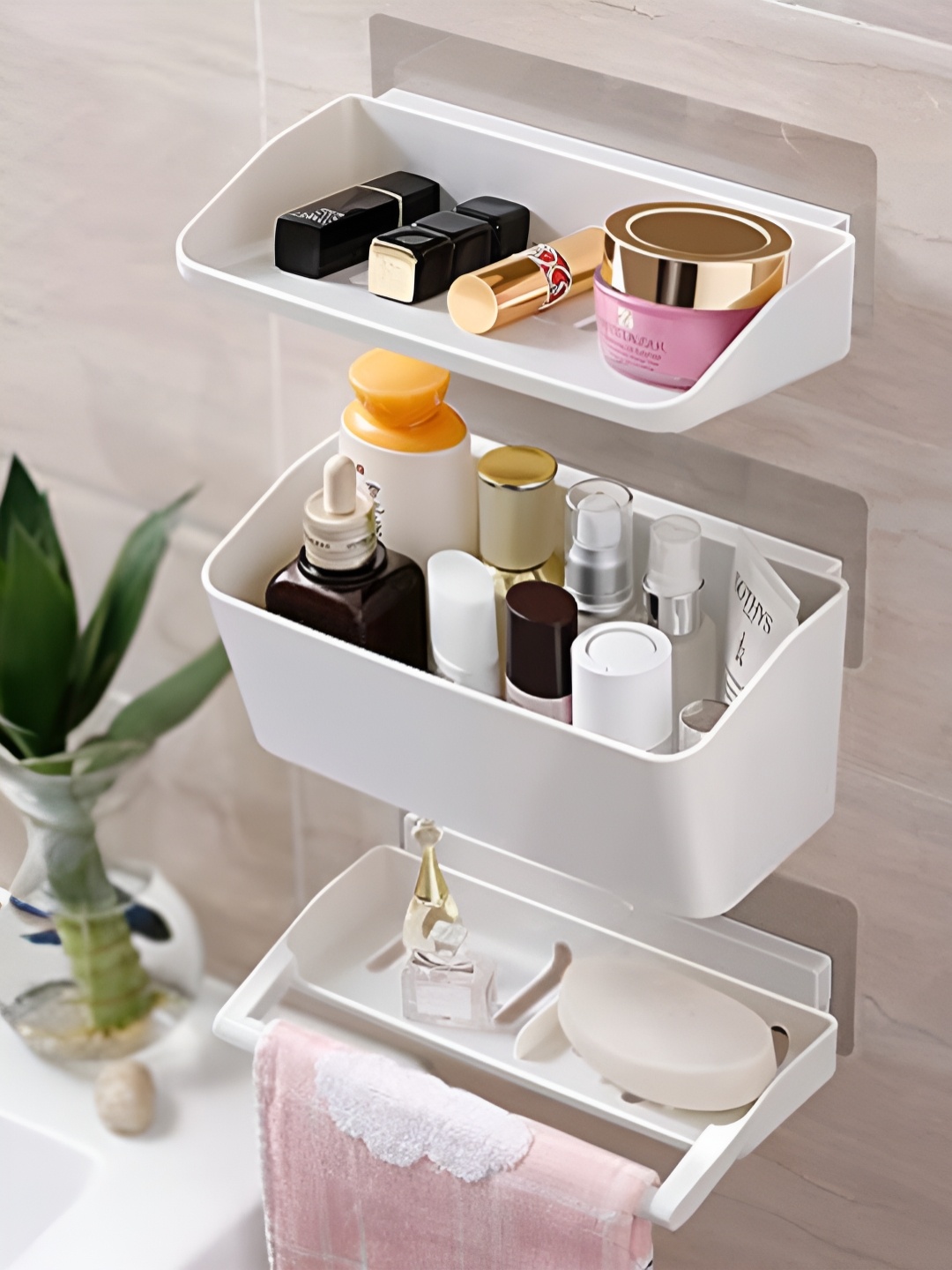 

HOKIPO White 3 piece Solid Plastic Bathroom Caddy