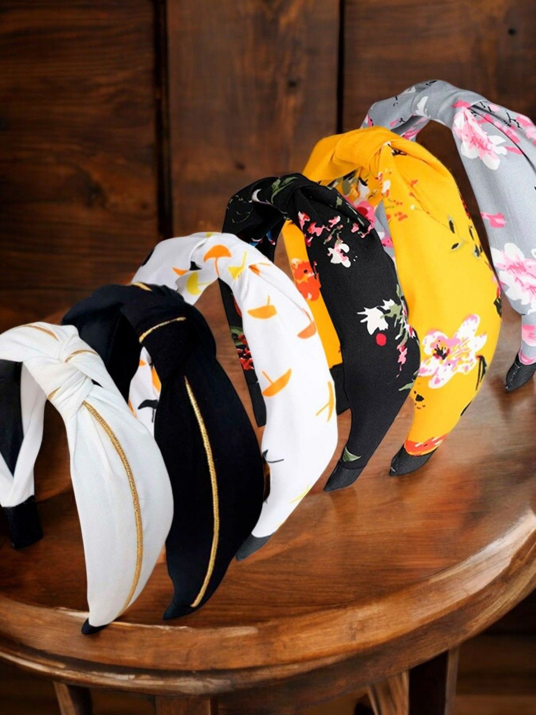 

fabula Women Set of 6 Floral Printed Hairband, Yellow