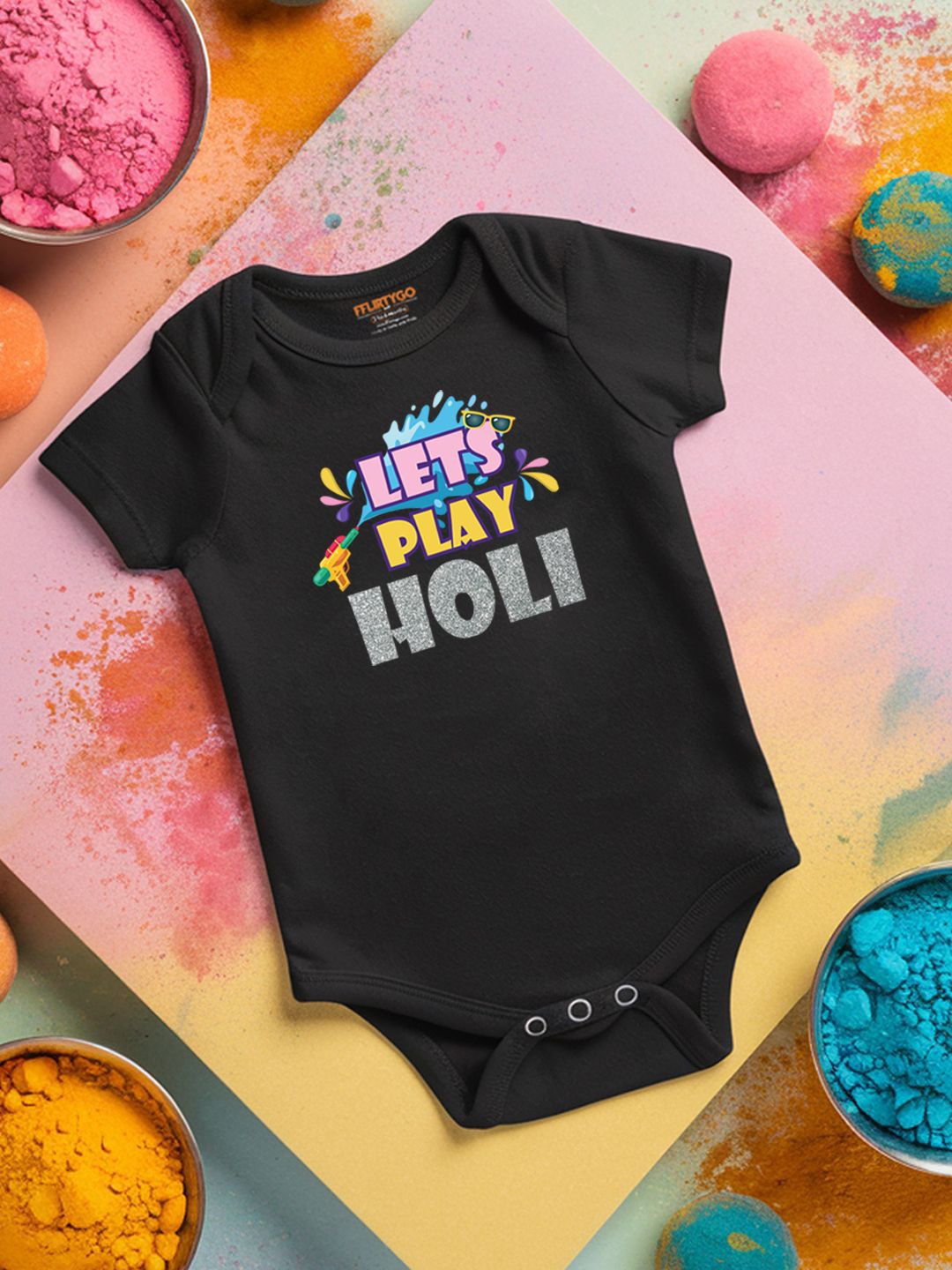 

FFLIRTYGO Infants Holi Printed Cotton Bodysuit, Black