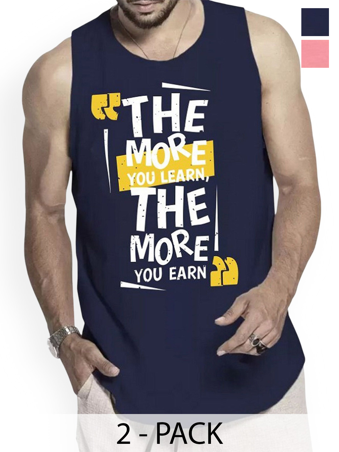 

WOOSTRO Pack Of 2 Printed Cotton Gym Vests RS26 CMB (HARD PEACH) (MORE NAVY)