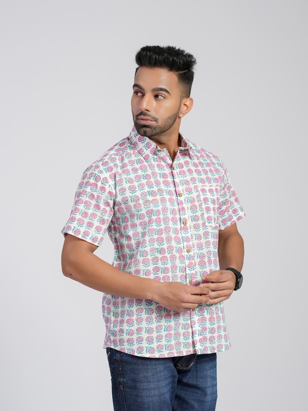 

Cotton Curio Men Comfort Opaque Printed Casual Shirt, Pink