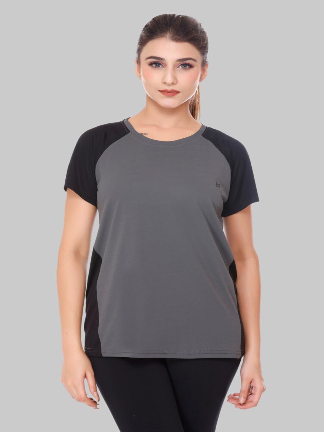 

White Moon Women Colourblocked Round Neck T-shirt, Grey