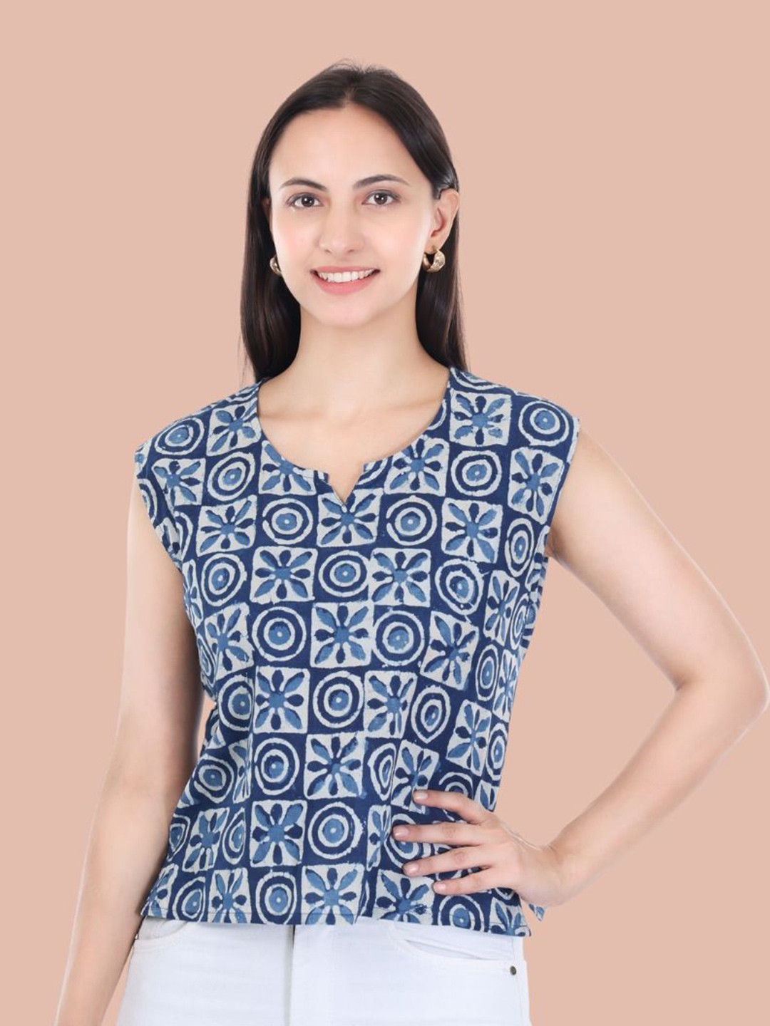 

Moda Rapido Floral Print Cotton Top, Blue