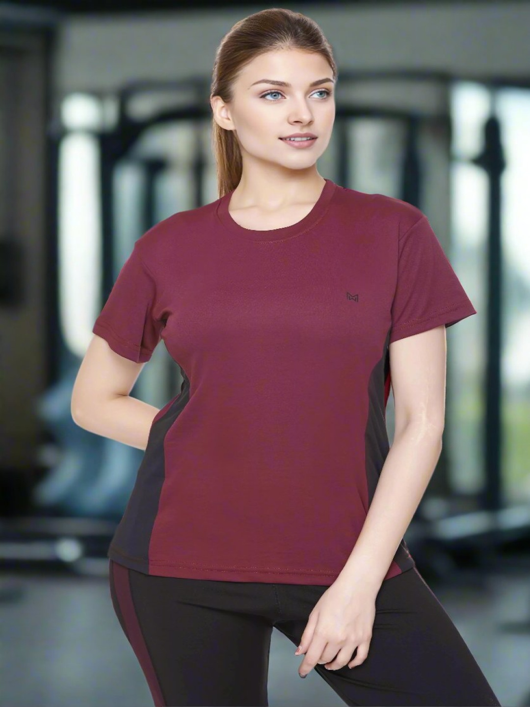 

White Moon Women Colourblocked Dri-FIT Raw Edge T-shirt, Red