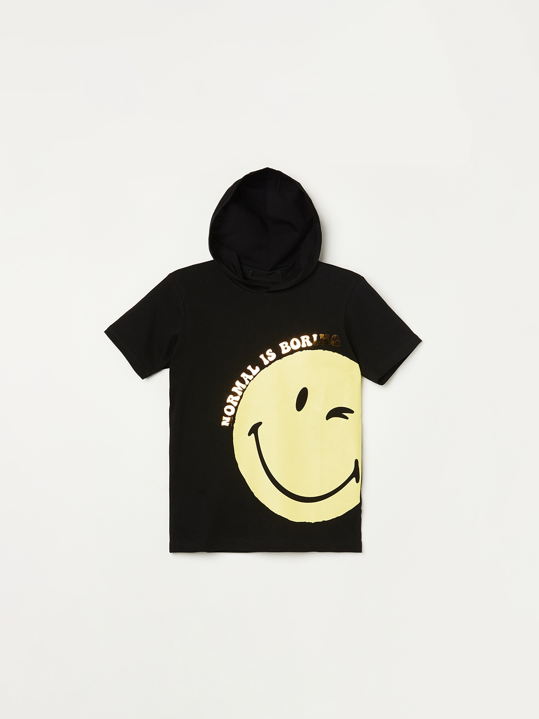 

Fame Forever by Lifestyle Boys Smiley Printed Cotton T-Shirt, Black