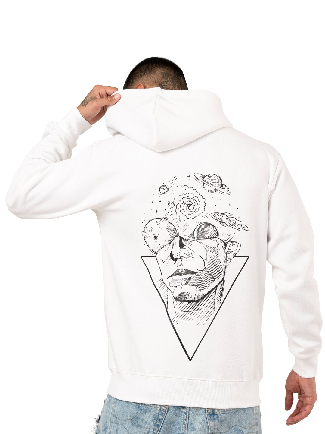 

RHINO CULT Men Printed Hooded Sweatshirt, White