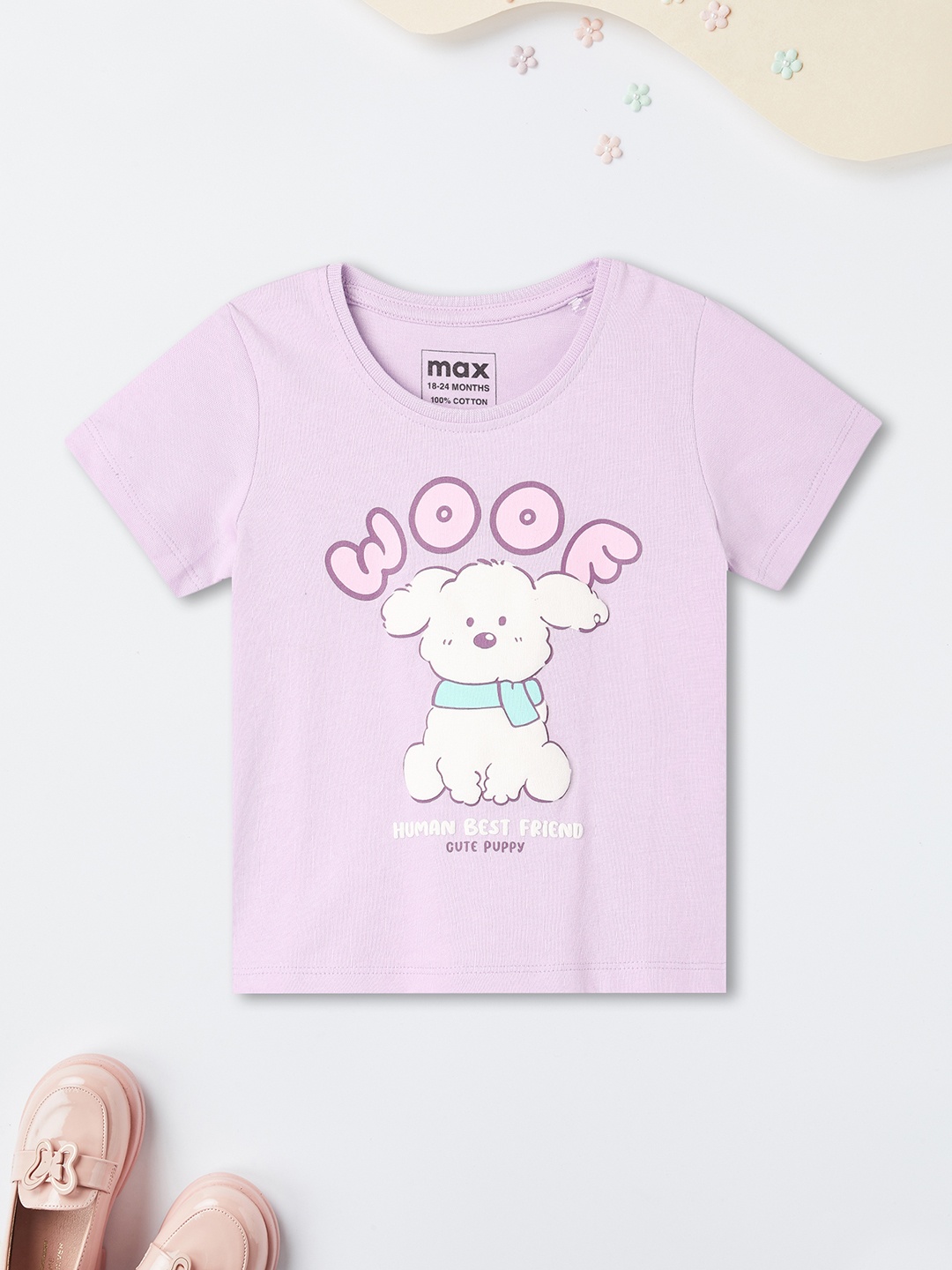 

max Girls Graphic Printed Round Neck Cotton T-shirt, Lavender