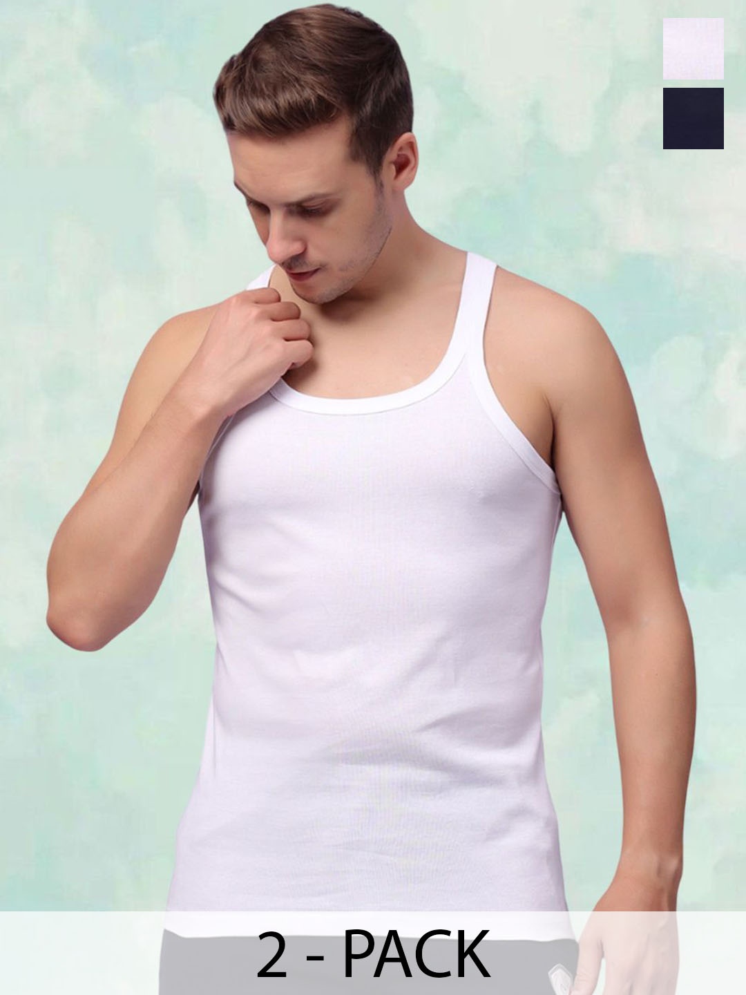 

FBAR Men Pack Of 2 Round Neck Gym Vest, White
