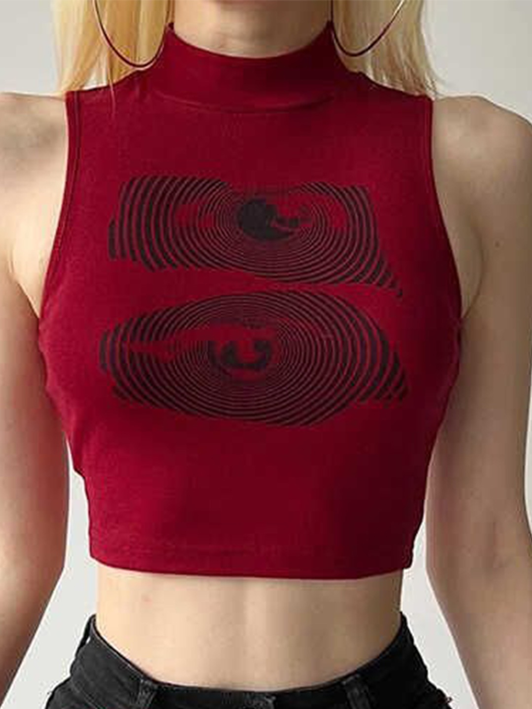 

StyleCast x Revolte Women High Neck Fitted Crop Top, Red