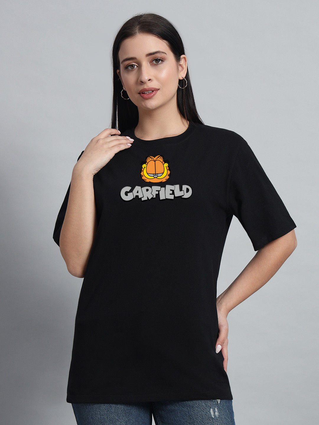 

N1F FASHION Women Typography Printed Round Neck Cotton Oversized T-shirt, Black