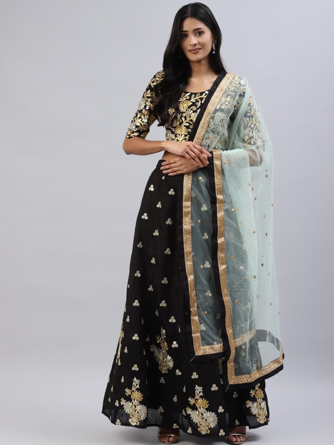 

Fusionic Embellished Semi-Stitched Lehenga & Blouse With Dupatta, Black