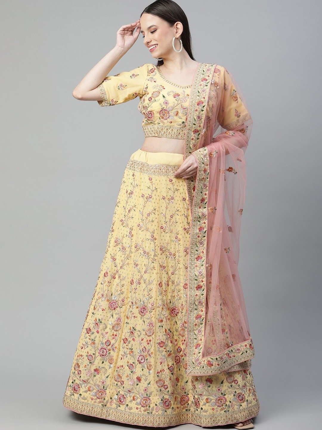 

Fusionic Embellished Sequinned Semi-Stitched Lehenga & Blouse With Dupatta, Yellow