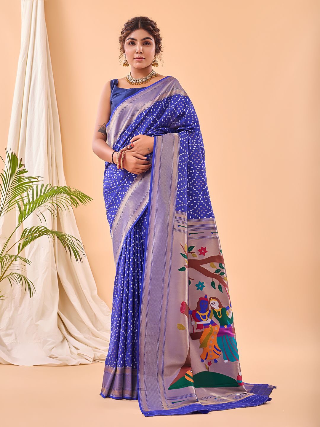 

TORONFRAS Bandhani Zari Kanjeevaram Saree, Blue