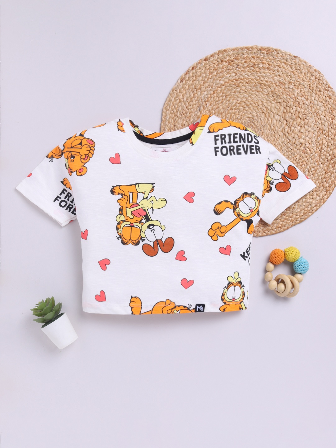 

YK X Minute Mirth Girls Print Cotton Crop Top, White