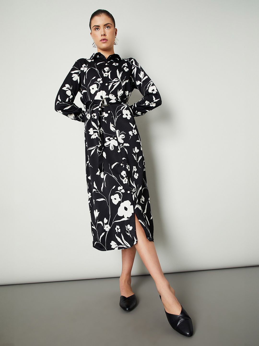 

max Women Floral Printed Shirt Dress, Black