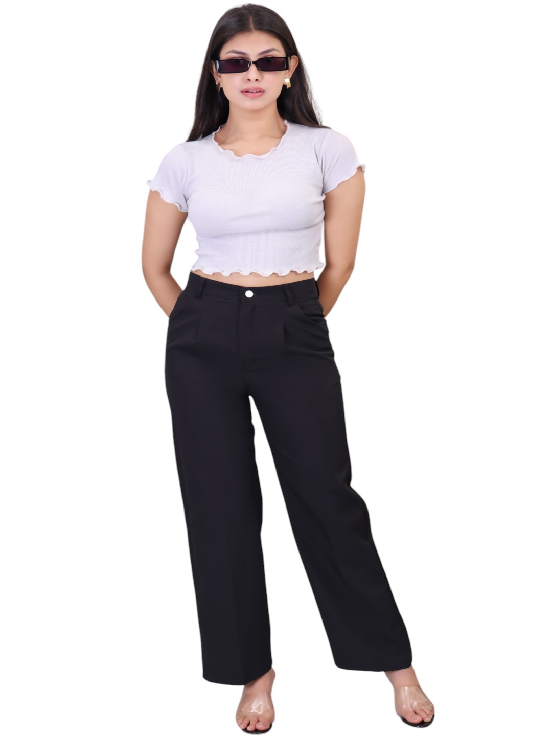 

VBEAUTI Women Original High-Rise Easy Wash Pleated Trousers, Black