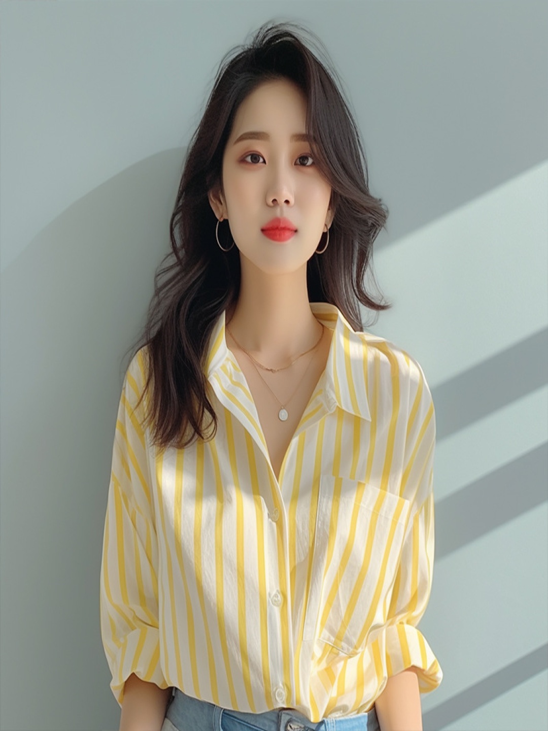 

StyleCast Women Relaxed Fit Spread Collar Vertical Striped Casual Shirt, Yellow