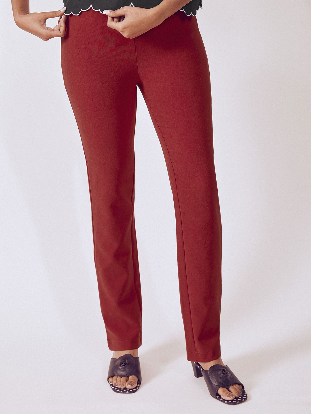 

The Label Life Women Tapered Fit High-Rise Ruby Tapered Trousers, Red