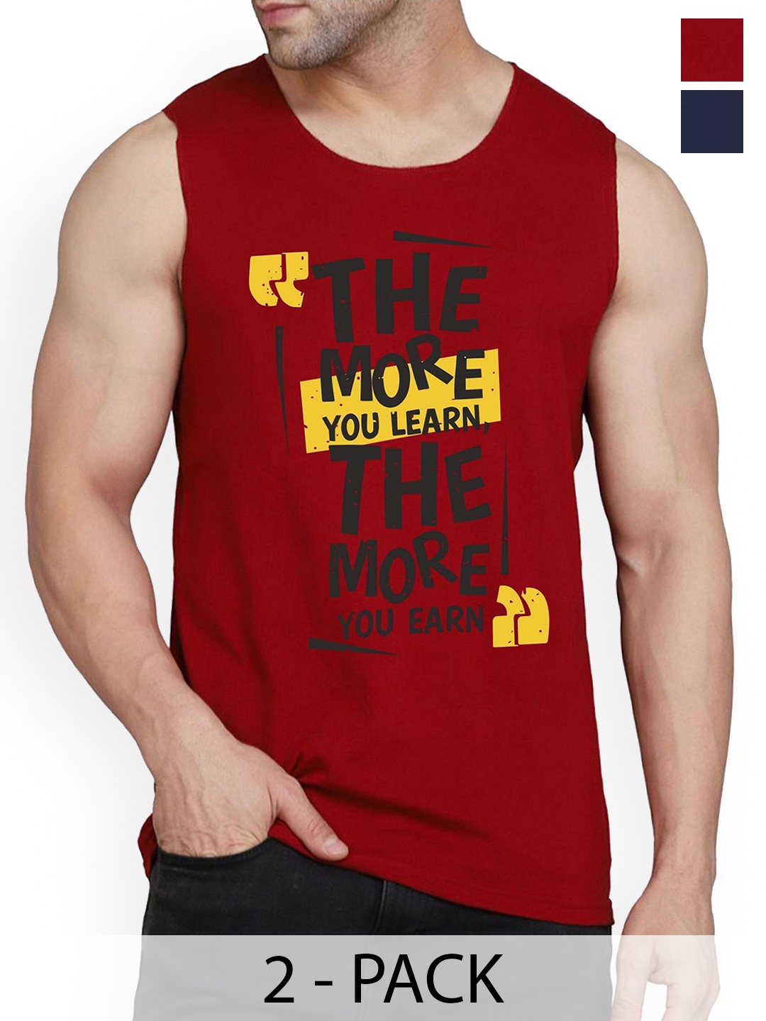 

Woostro Pack Of 2 Printed Cotton Gym Vests RS26 CMB (MORE MAROON) (98 NAVY)