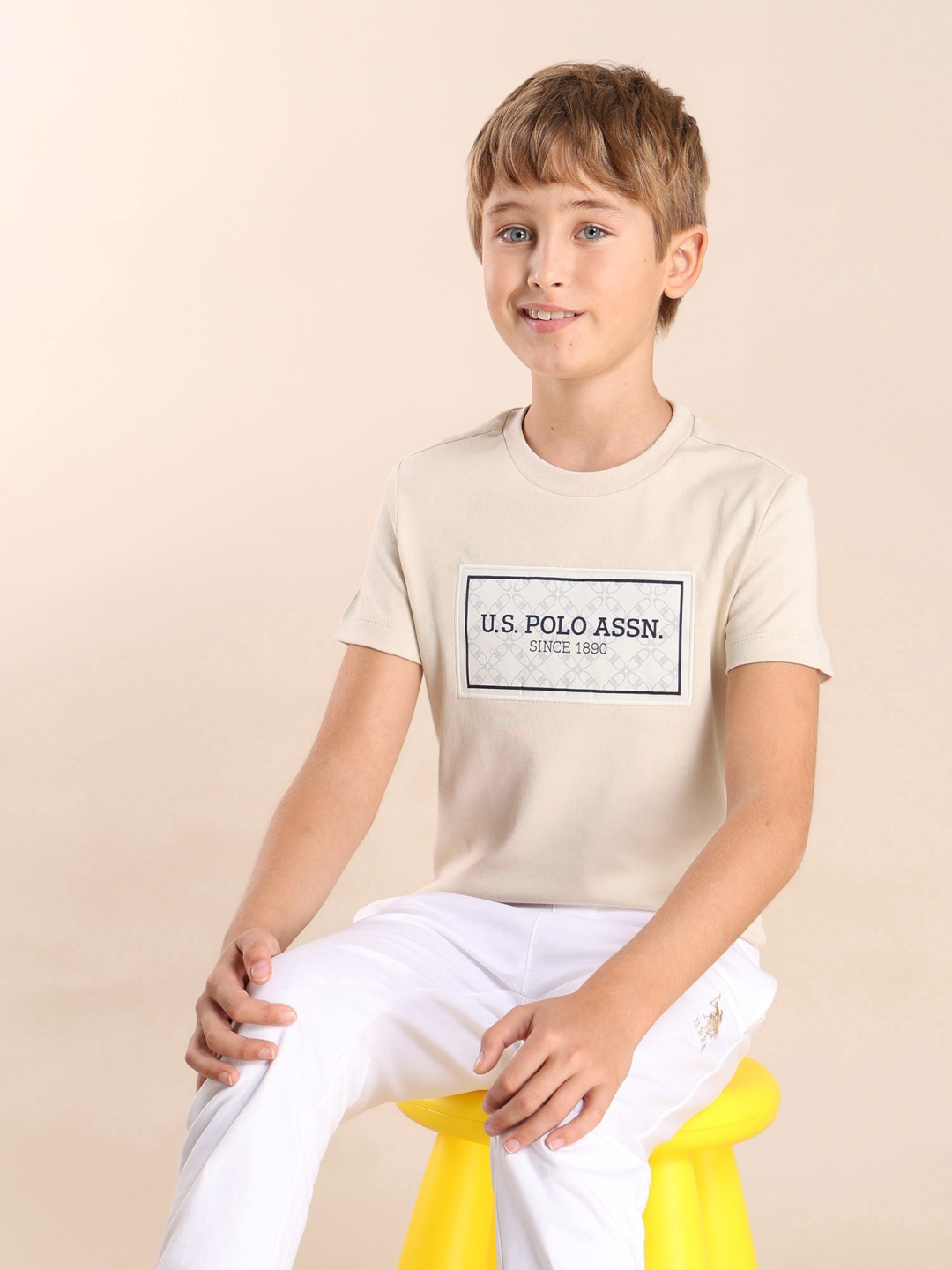 

U.S. Polo Assn. Kids Boys Brand Logo Printed T-shirt, Beige