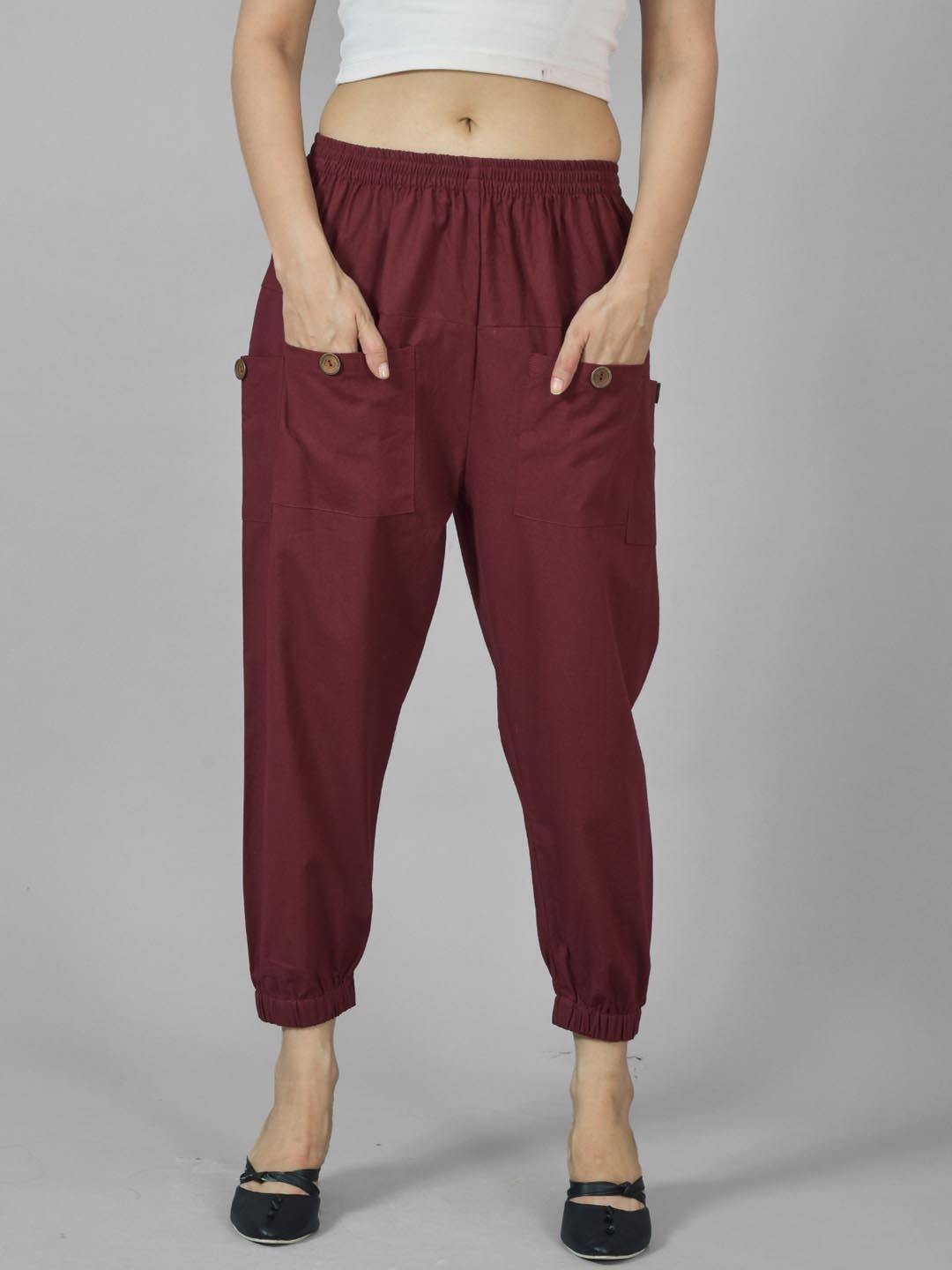 

GiftyBasket Women Regular Fit Relaxed Cargos Trousers, Maroon
