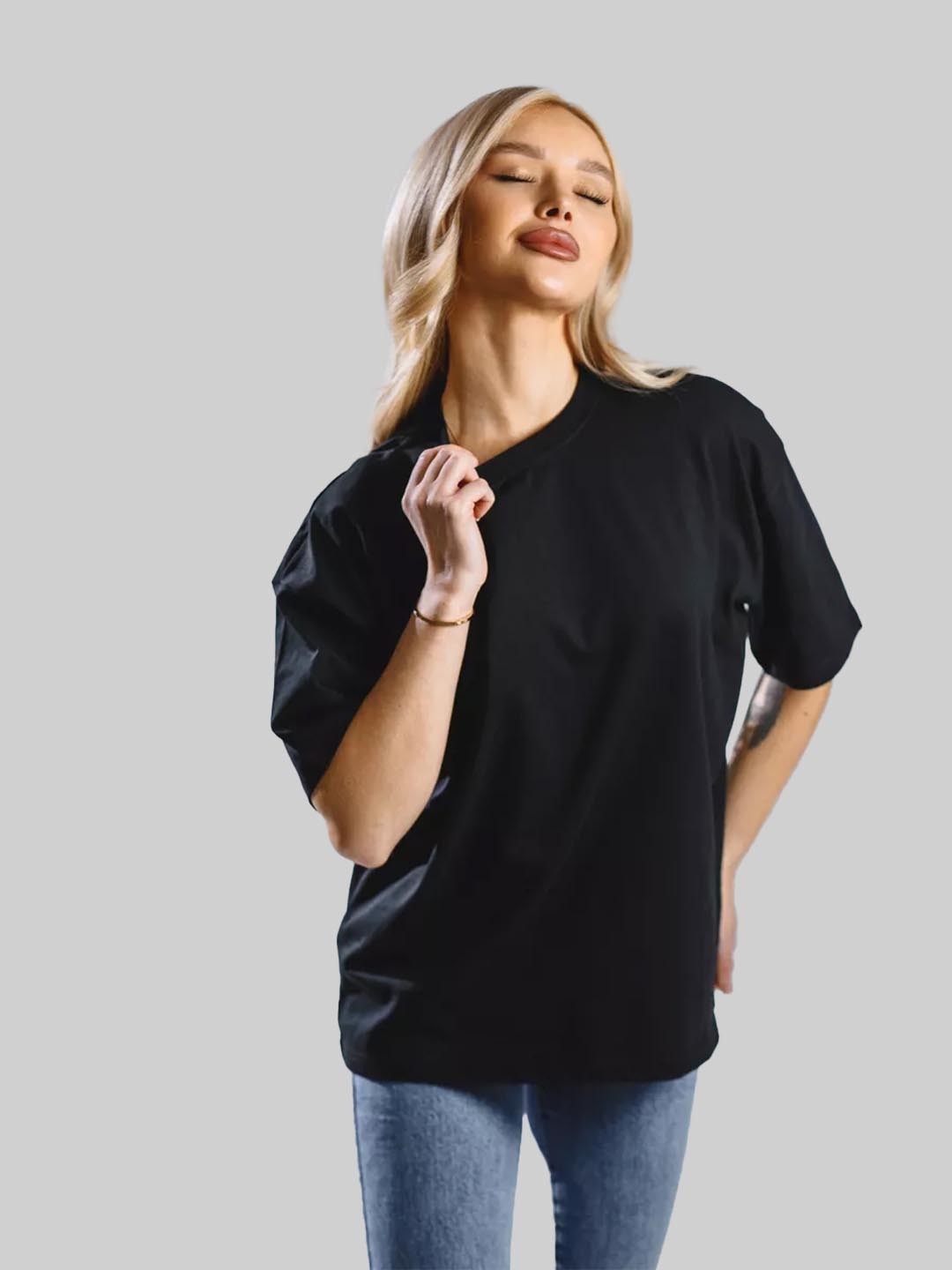 

Leotude Women Typography Printed Round Neck Cotton Oversized T-shirt, Black