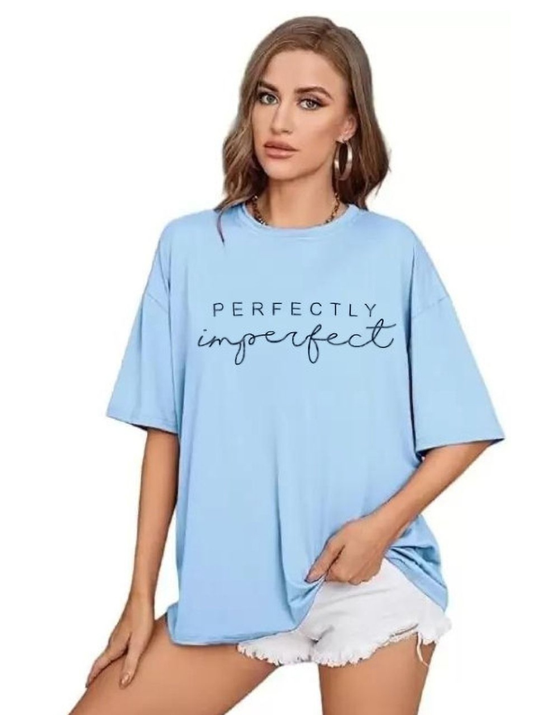 

SALUJA FABRICS Women Typography Colourblocked Pockets T-shirt, Blue
