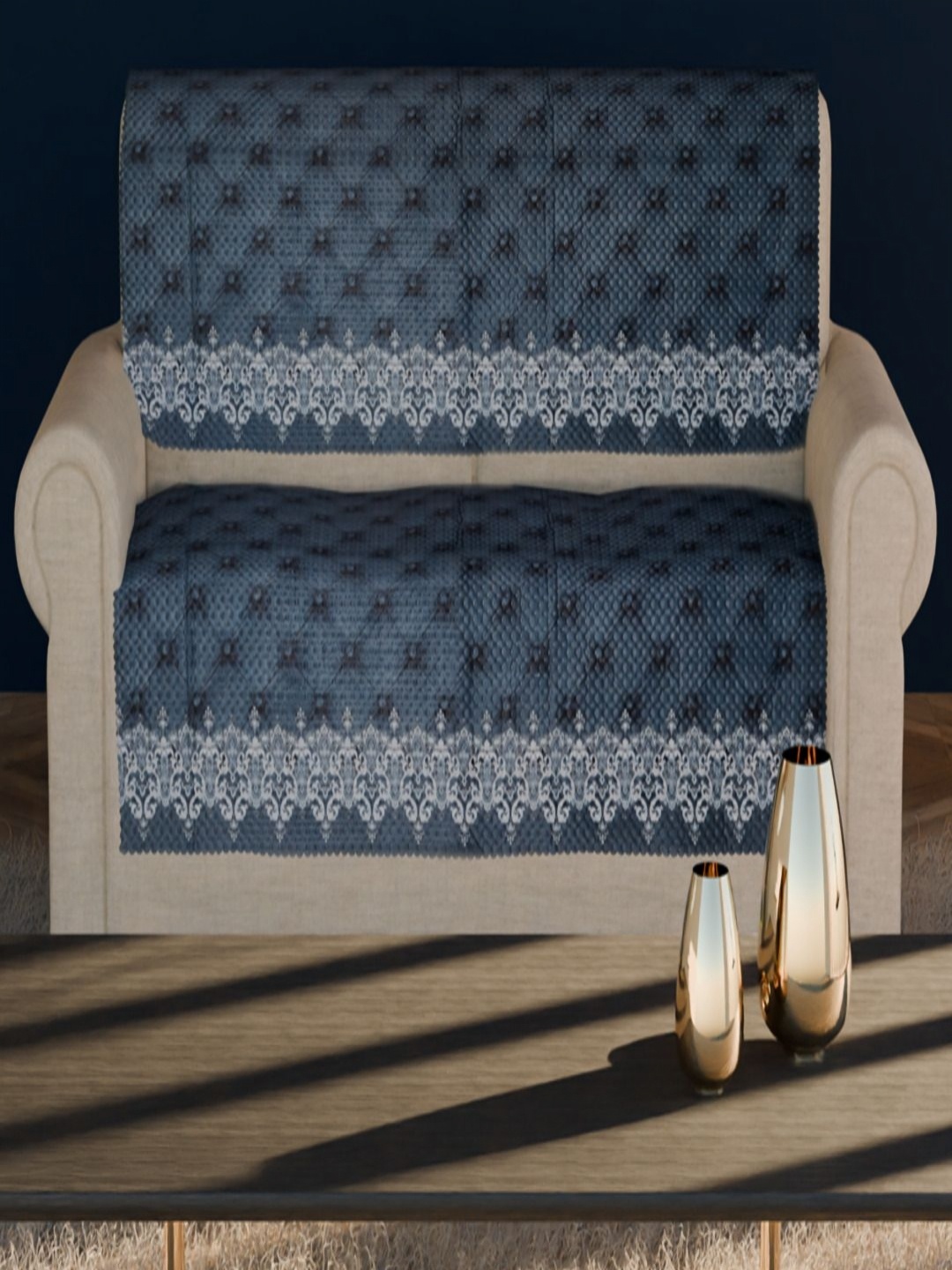 

Fashion Throw Grey & White 2 Pieces Ethnic Printed Velvet 2 Seater Sofa Covers