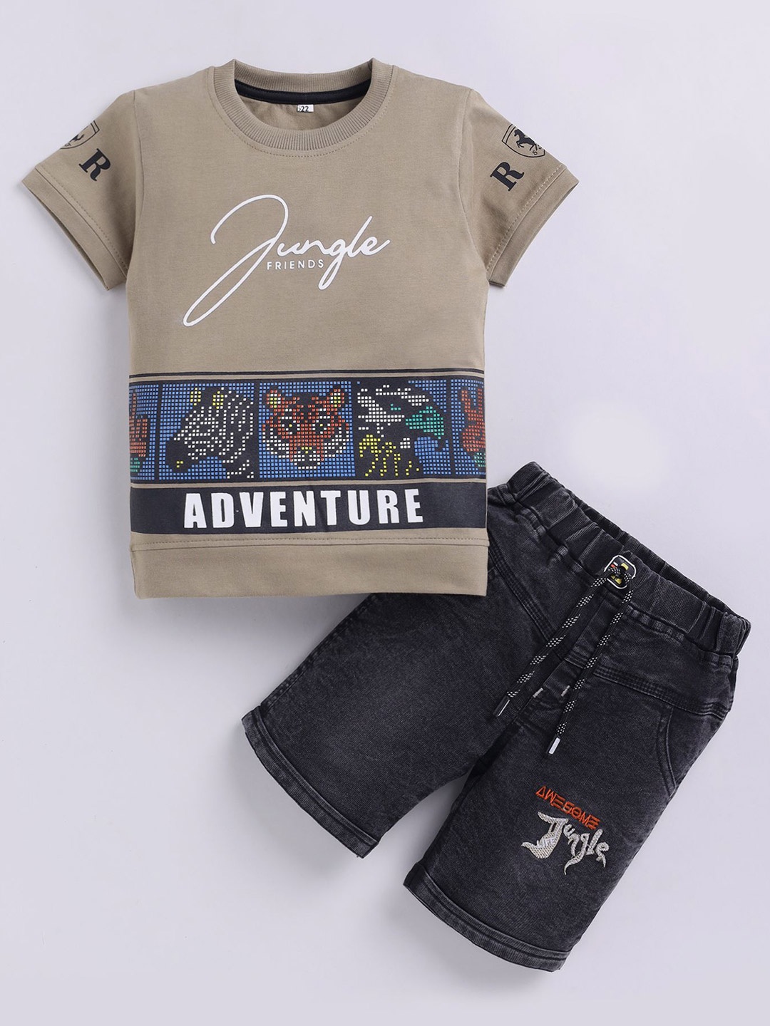 

ZADMUS Boys Printed Short Sleeves Pure Cotton T-Shirt With Shorts, Brown