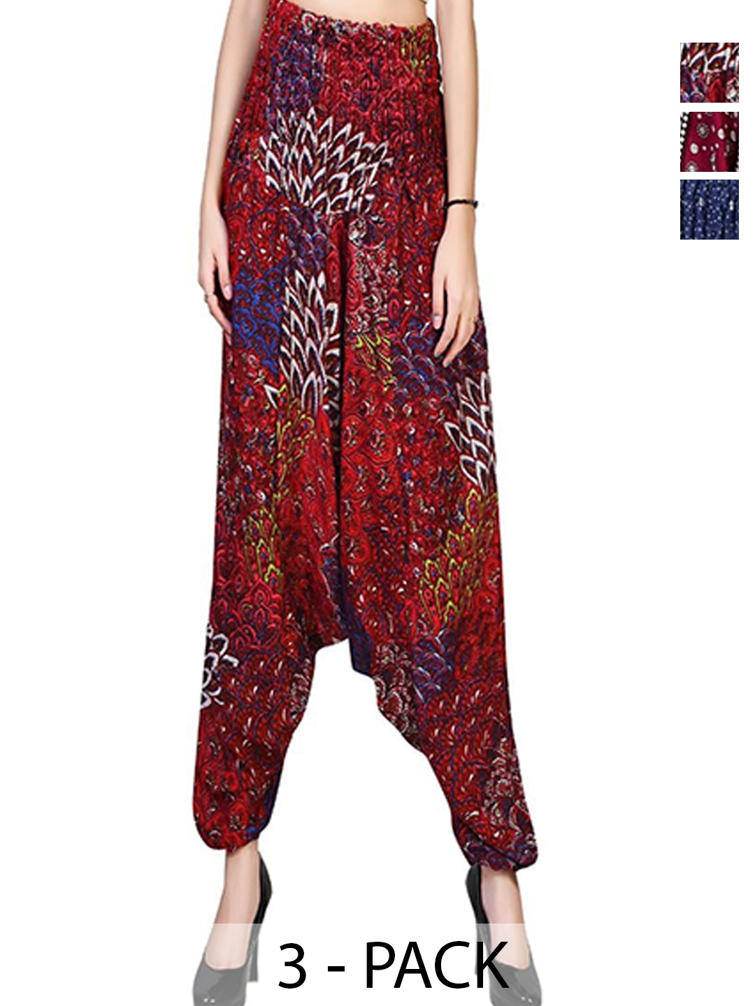 

NarNari Pack Of 3 Printed Mid-Rise Harem Pants, Blue