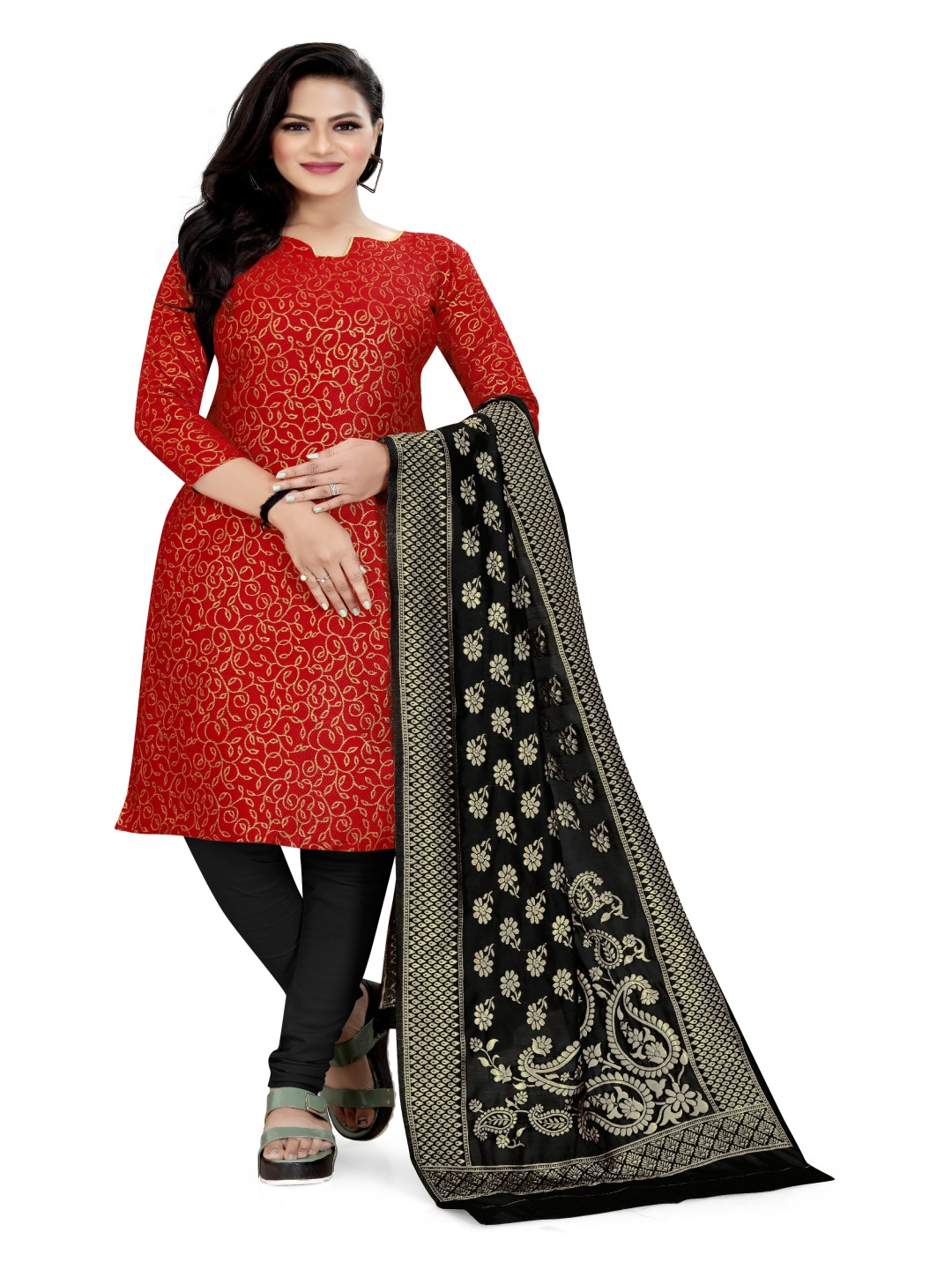 

HERE&NOW Unstitched Dress Material, Red