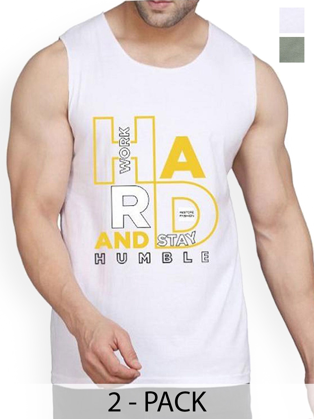 

WOOSTRO Pack Of 2 Printed Combed Cotton Gym Vest RS26 CMB (HARD WHITE) (HARD LGTGREEN)