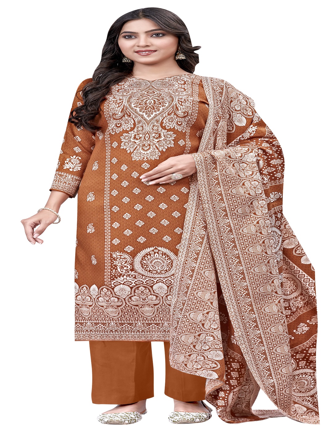 

DRAVINAM Trends Floral Printed Pashmina Unstitched Dress Material, Orange