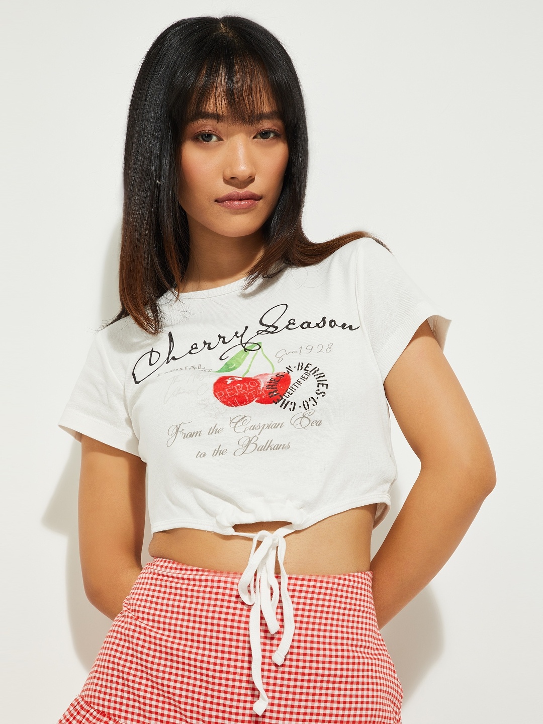 

max Women Typography Printed Round Neck Cotton T-shirt, White