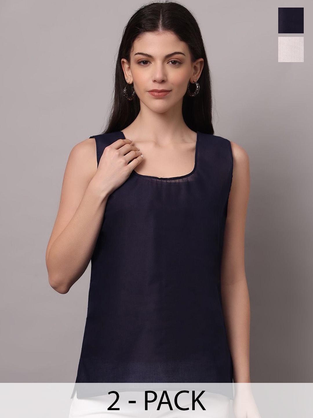 

PARAMOUNT CHIKAN Women Pack of 2 Cotton Round Neck Slips, Navy blue