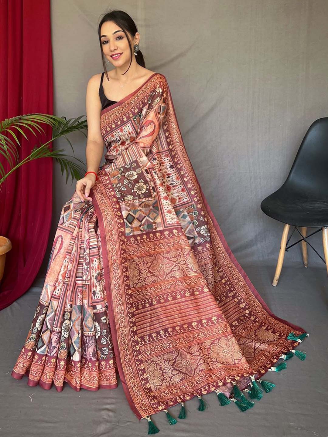 

TORONFRAS Women Ethnic Motifs Chanderi Saree, Brown