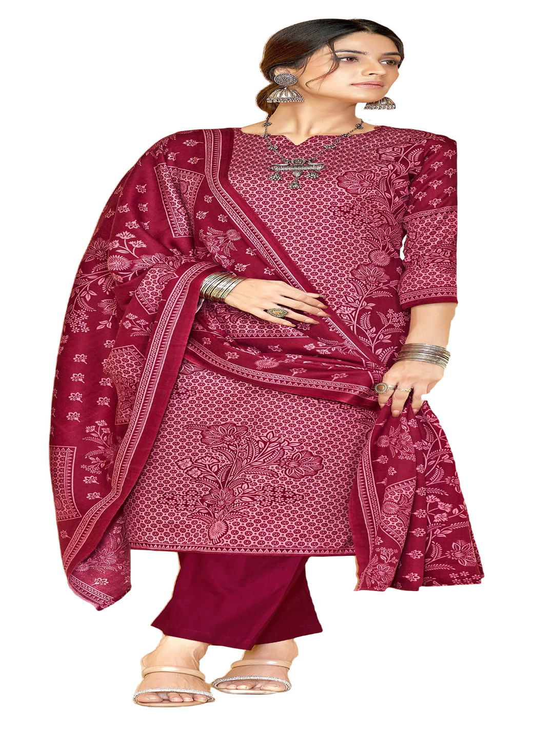 

DRAVINAM Trends Printed Unstitched Dress Material, Red