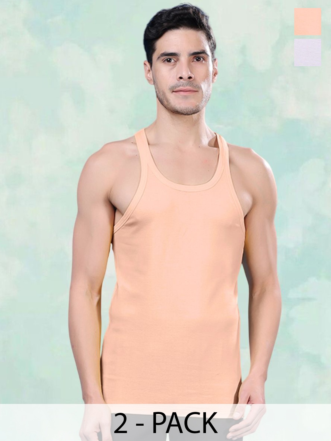 

FBAR Men Pack Of 2 Round Neck Gym Vests, White