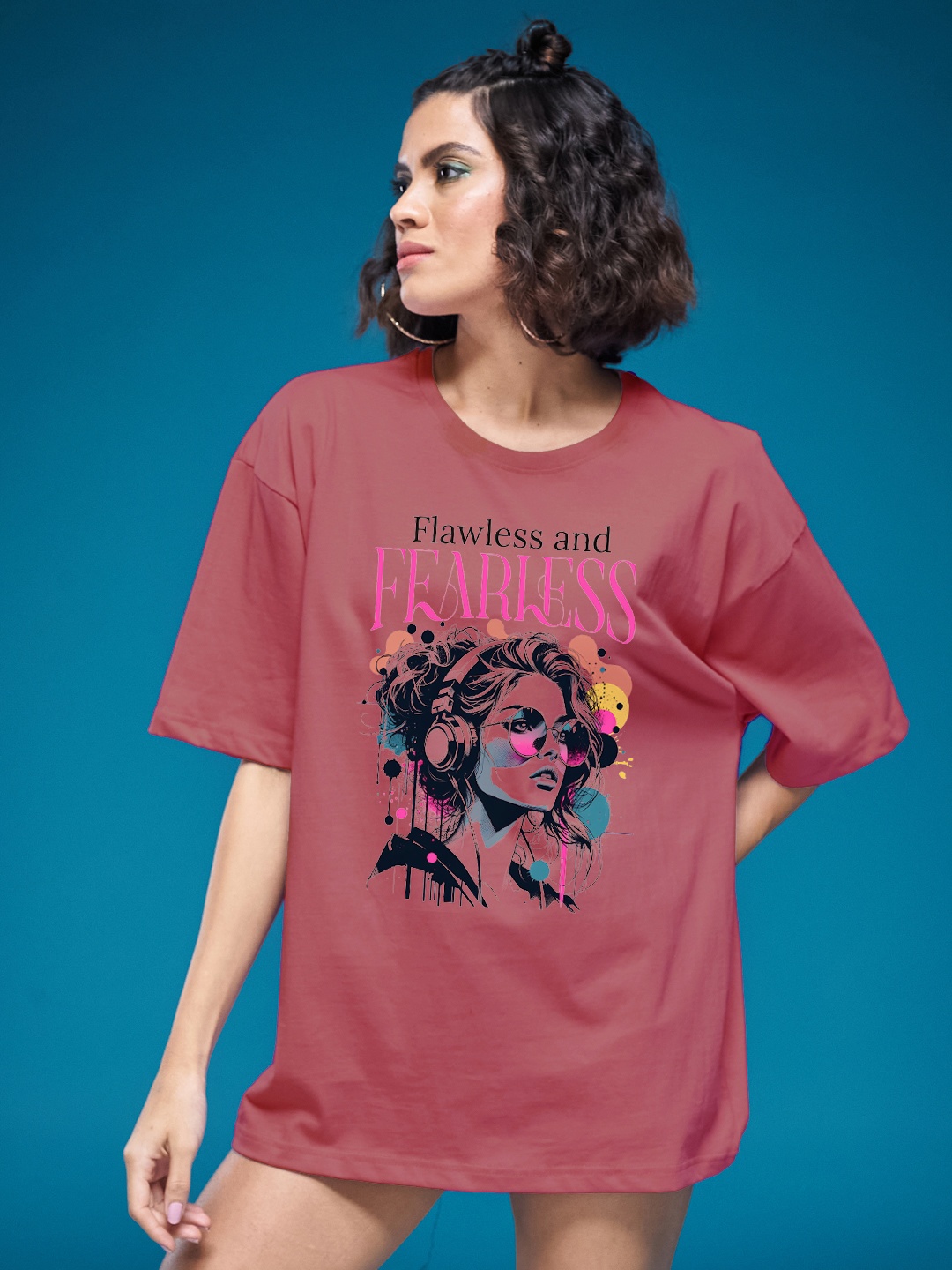 

SMARTEES Women Graphic Printed Round Neck Cotton Oversized T-shirt, Pink