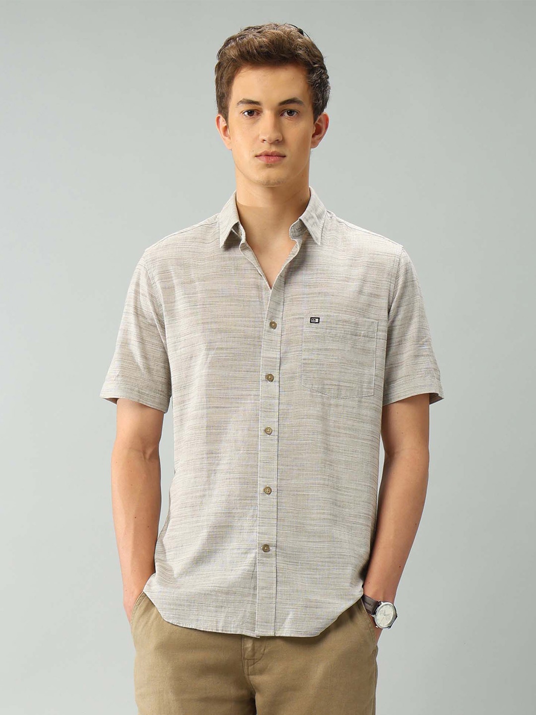 

Arrow Sport Men Textured Air Soft Classic Fit Pure Cotton Casual Shirt, Grey