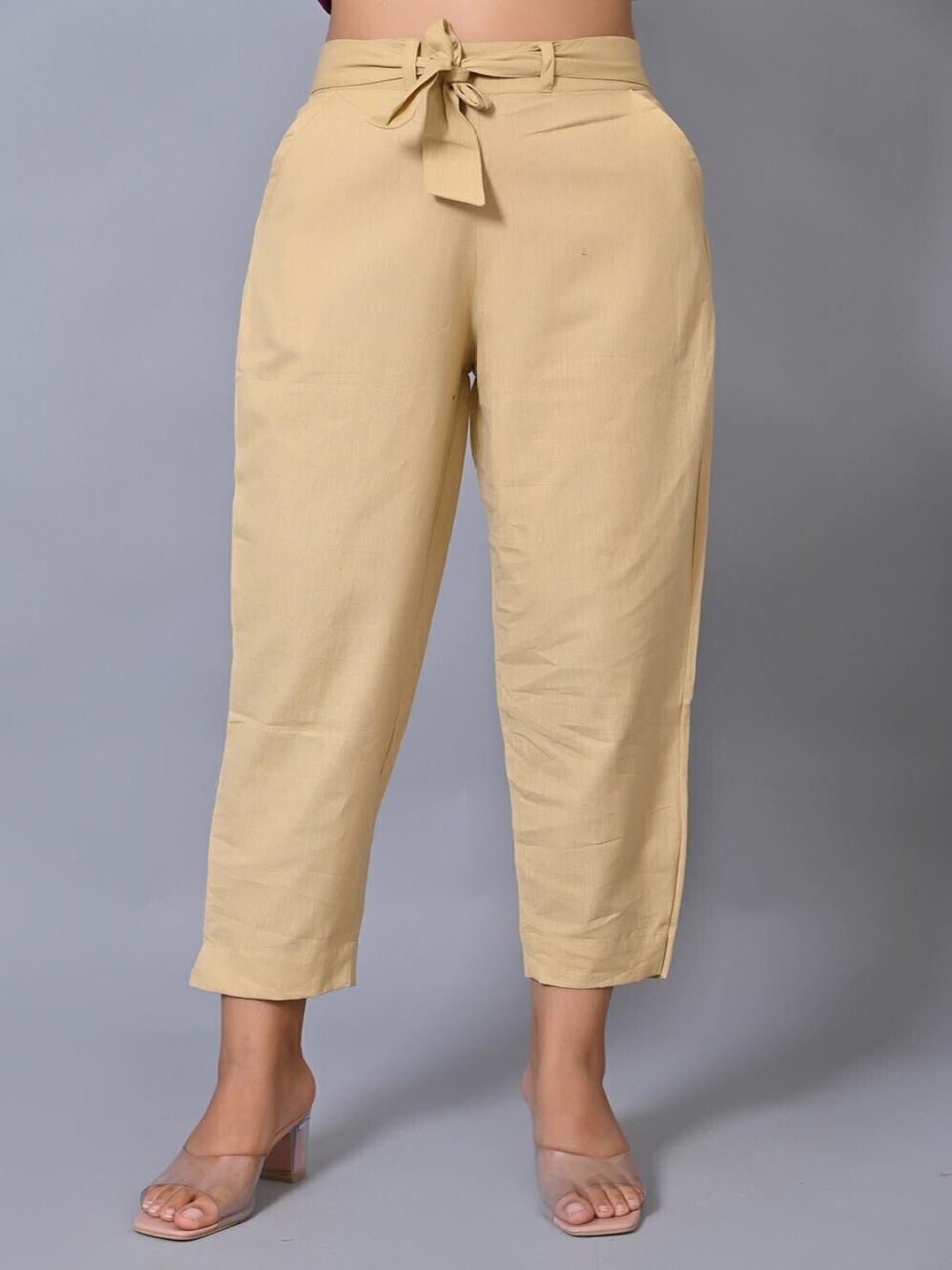 

VYMO Women Slim Fit Easy Wash Cotton Trousers, Beige