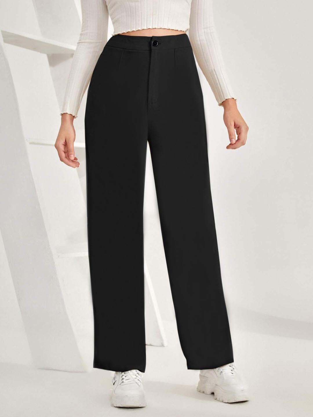 

TOOCHKI Women Relaxed Straight Leg High-Rise Trousers, Black