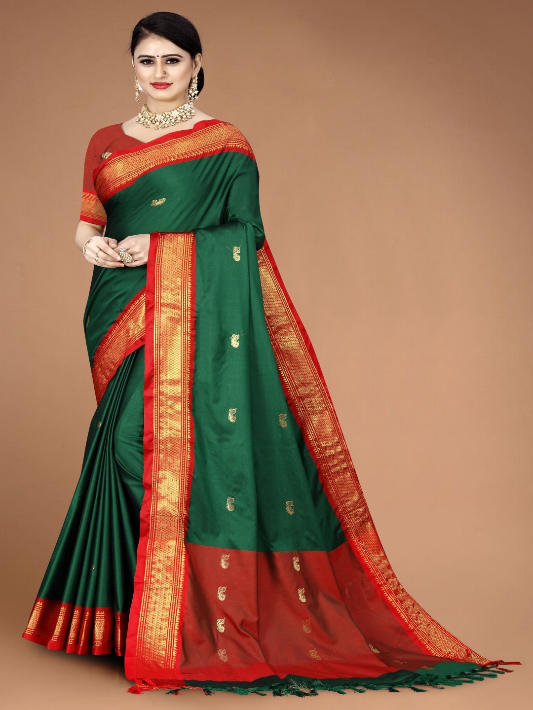 

Moda Rapido Woven Design Zari Art Silk Paithani Saree, Red